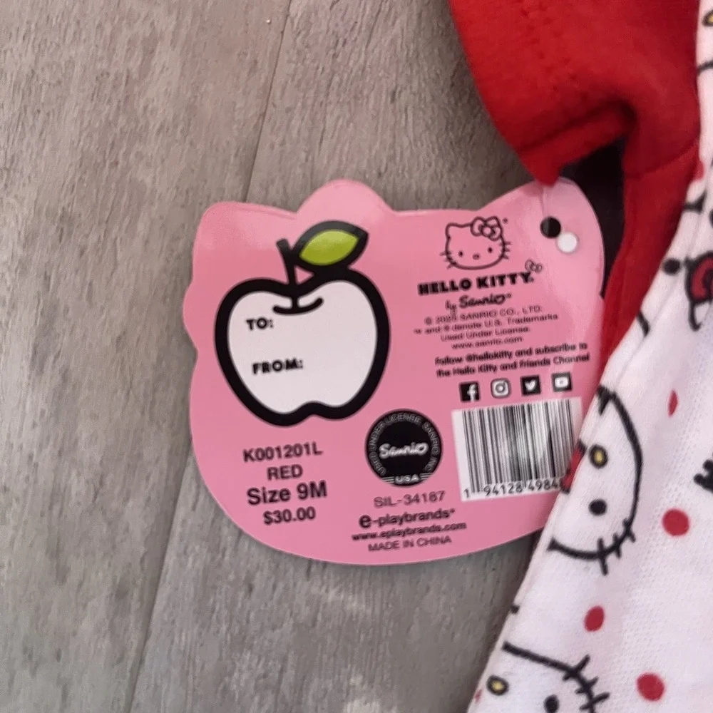 SANRIO HELLO KITTY Baby Girls' 3-Pack Bodysuit Set‎ sz 9M  Hearts Red Bag6